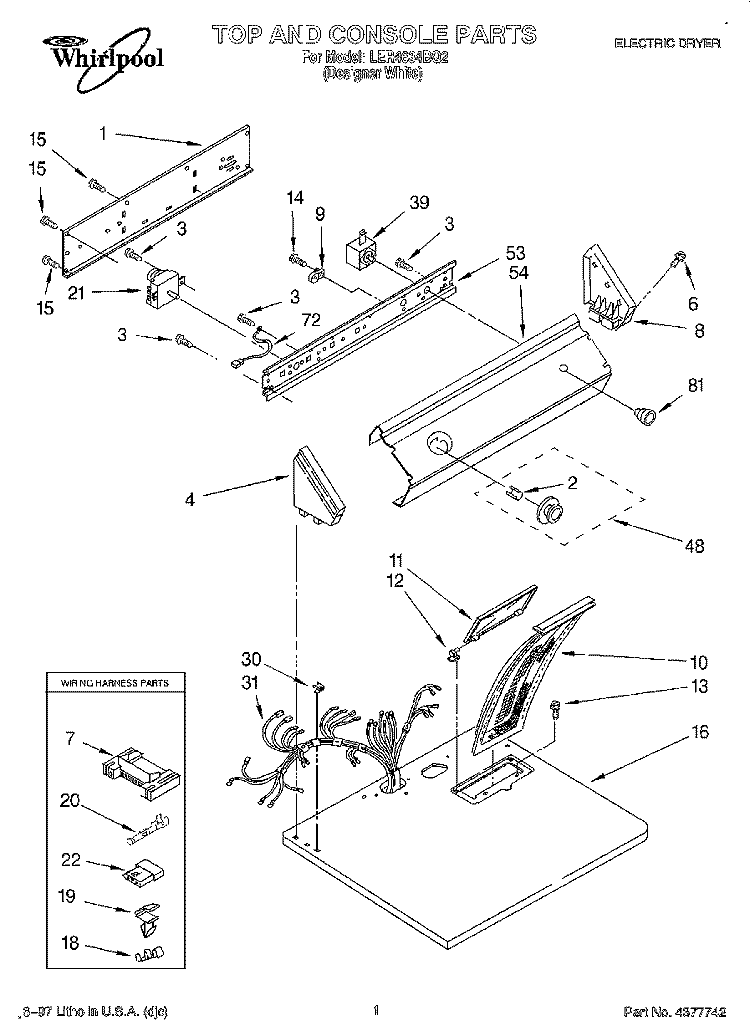 SECTION Diagram and Parts List for LER4634BQ2  Whirlpool Dryer