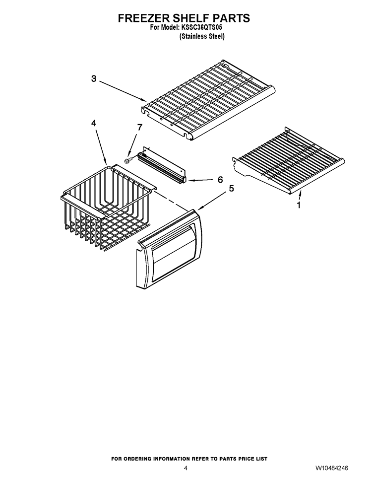 FREEZER SHELF PARTS Diagram and Parts List for KSSC36QTS05  KitchenAid Refrigerator