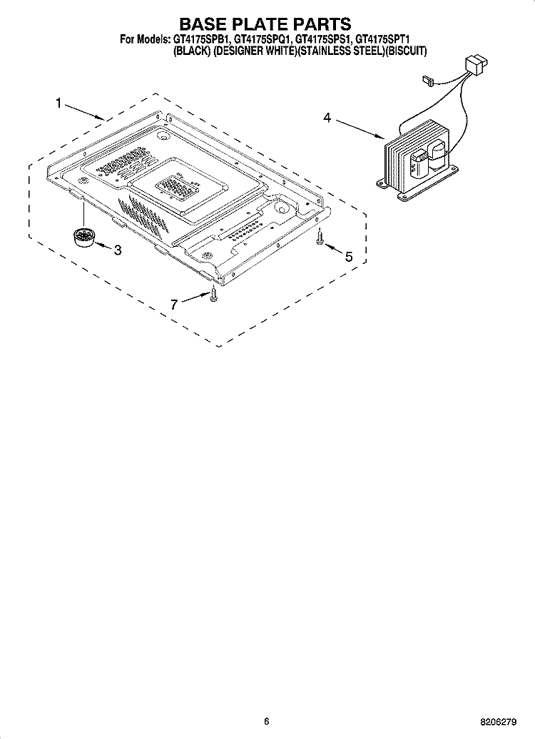 BASE PLATE PARTS Diagram and Parts List for GT4175SPS1  Whirlpool Microwave