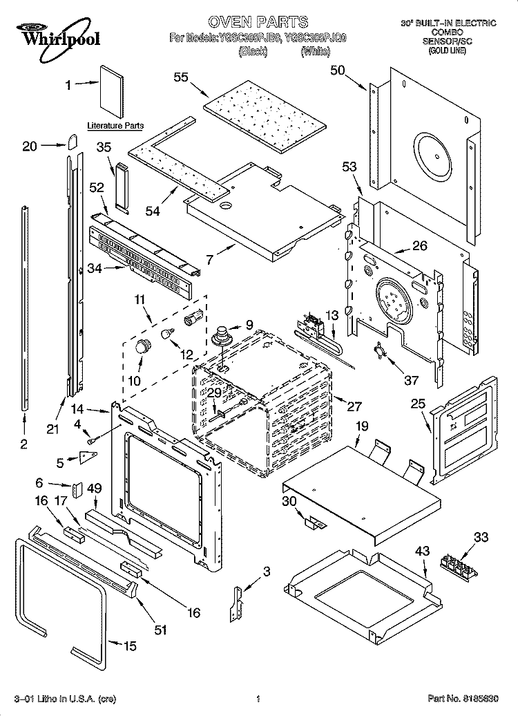 OVEN PARTS Diagram and Parts List for YGSC308PJB0  Whirlpool Microwave Oven Combo