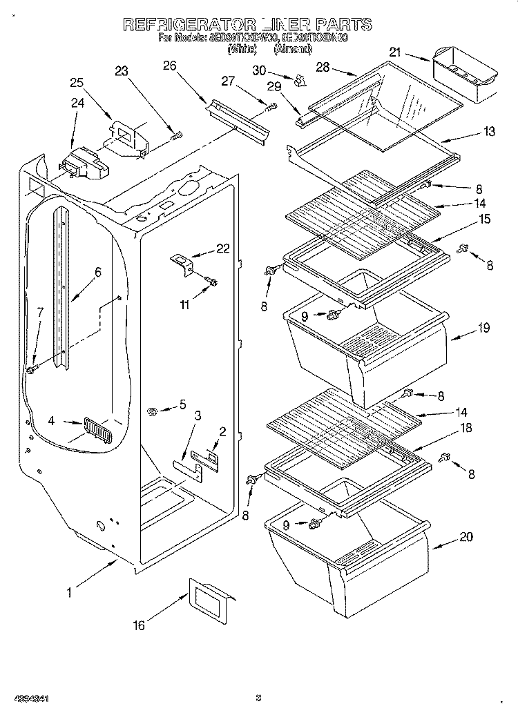 REFRIGERATOR LINER Diagram and Parts List for 8ED20TKXDN00  Whirlpool Refrigerator