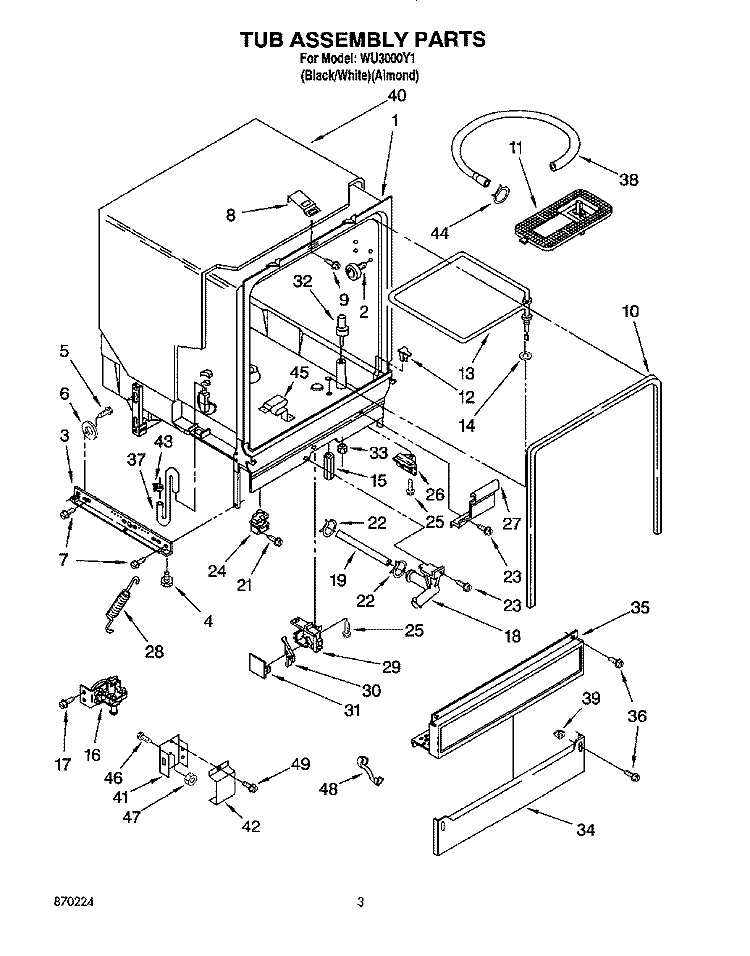 TUB ASSEMBLY, LIT/OPTIONAL Diagram and Parts List for WU3000Y1  Roper Dishwasher