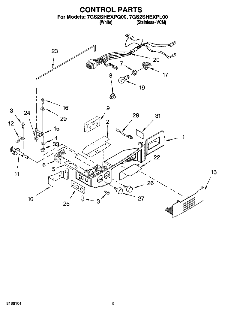 CONTROL PARTS Diagram and Parts List for 7GS2SHEXPQ00  Whirlpool Refrigerator