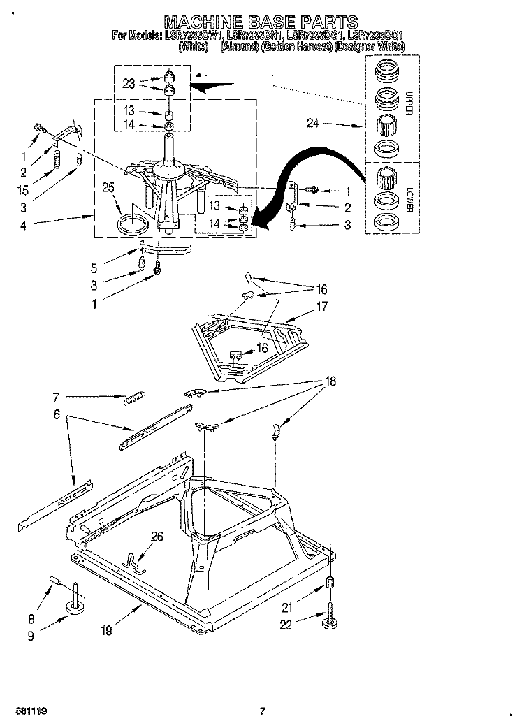 MACHINE BASE Diagram and Parts List for LSR7233BG1  Whirlpool Washer