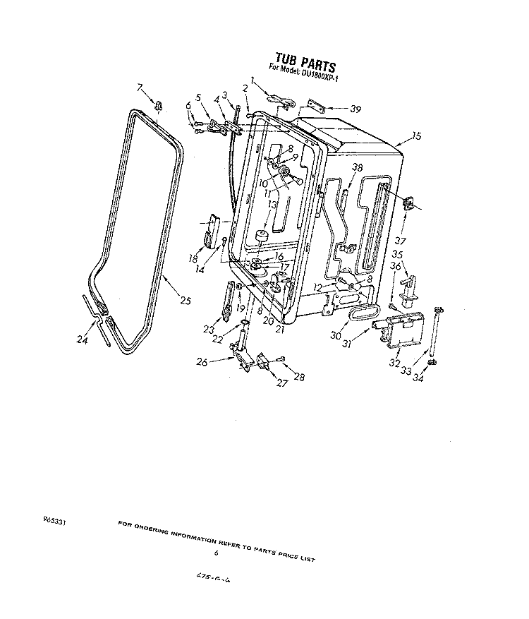 TUB Diagram and Parts List for DU1800XP1  Whirlpool Dishwasher