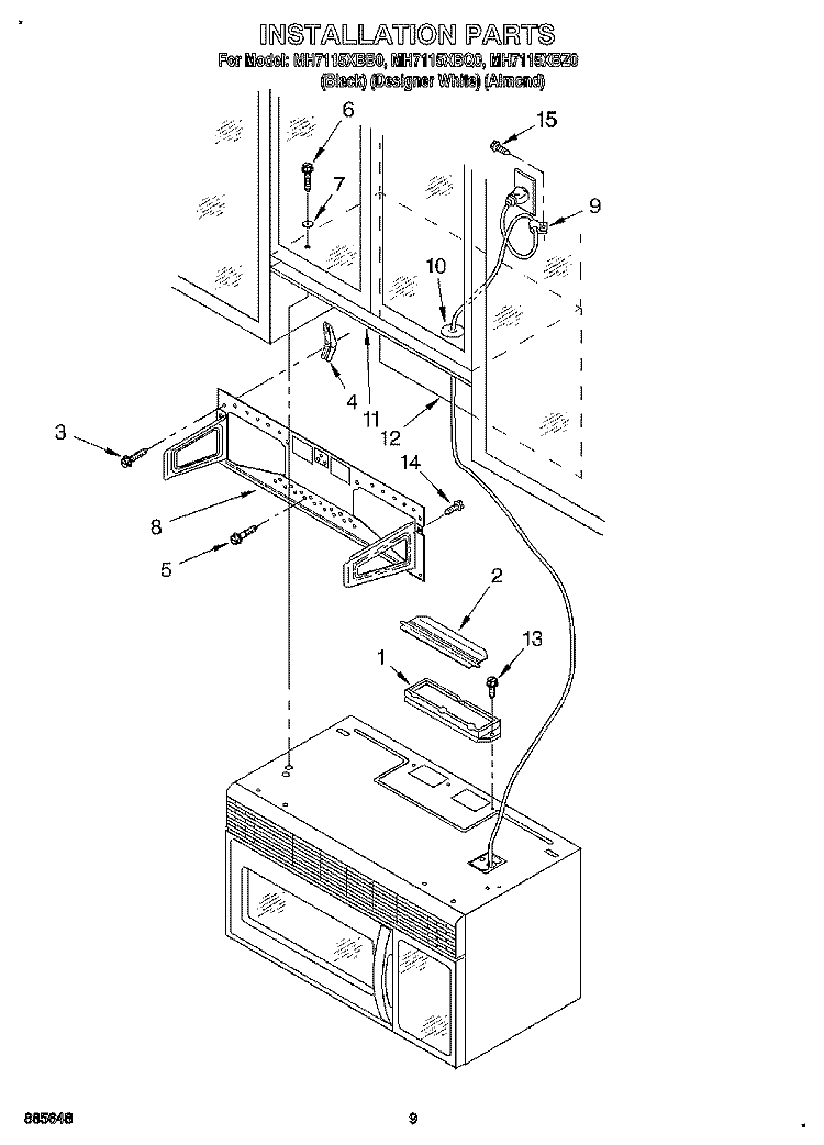 INSTALLATION Diagram and Parts List for MH7115XBZ0  Whirlpool Microwave