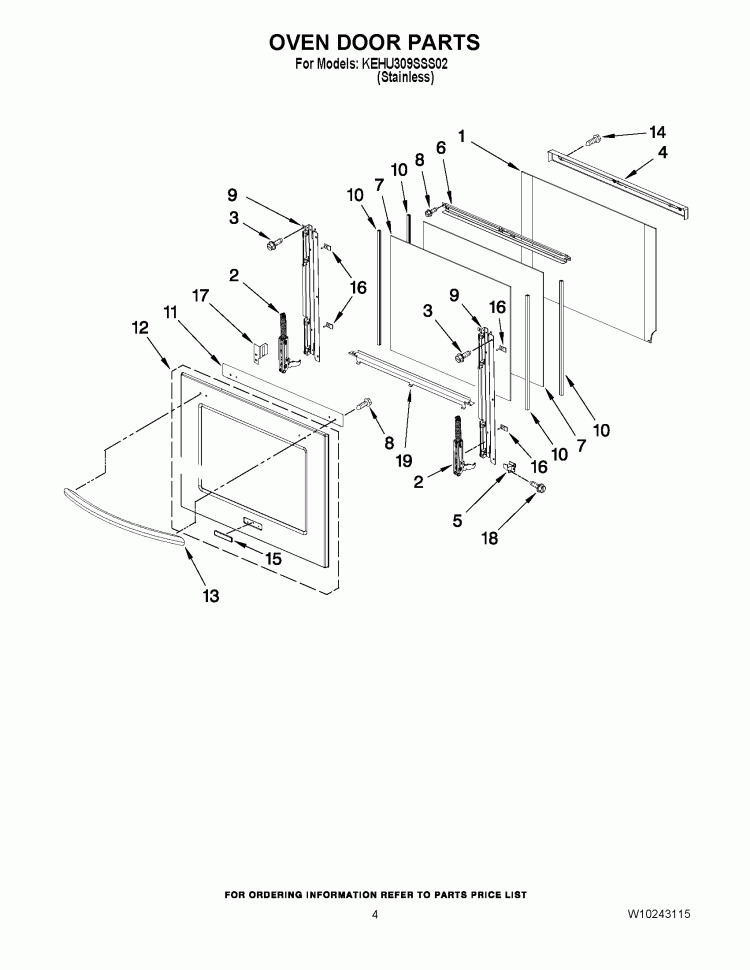 OVEN DOOR PARTS Diagram and Parts List for KEHU309SSS02  KitchenAid Microwave Oven Combo