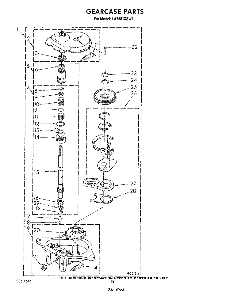 GEARCASE Diagram and Parts List for LA7681XSW1  Whirlpool Washer