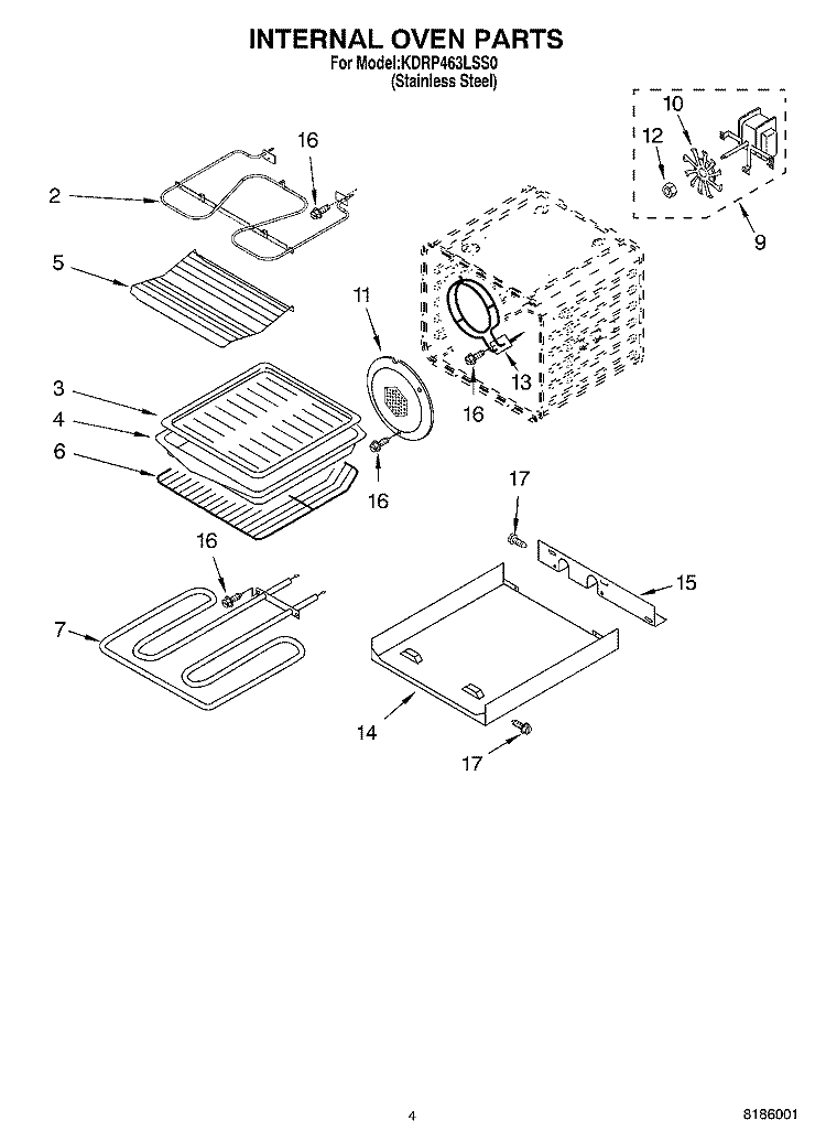 INTERNAL OVEN Diagram and Parts List for KDRP463LSS0  KitchenAid Range