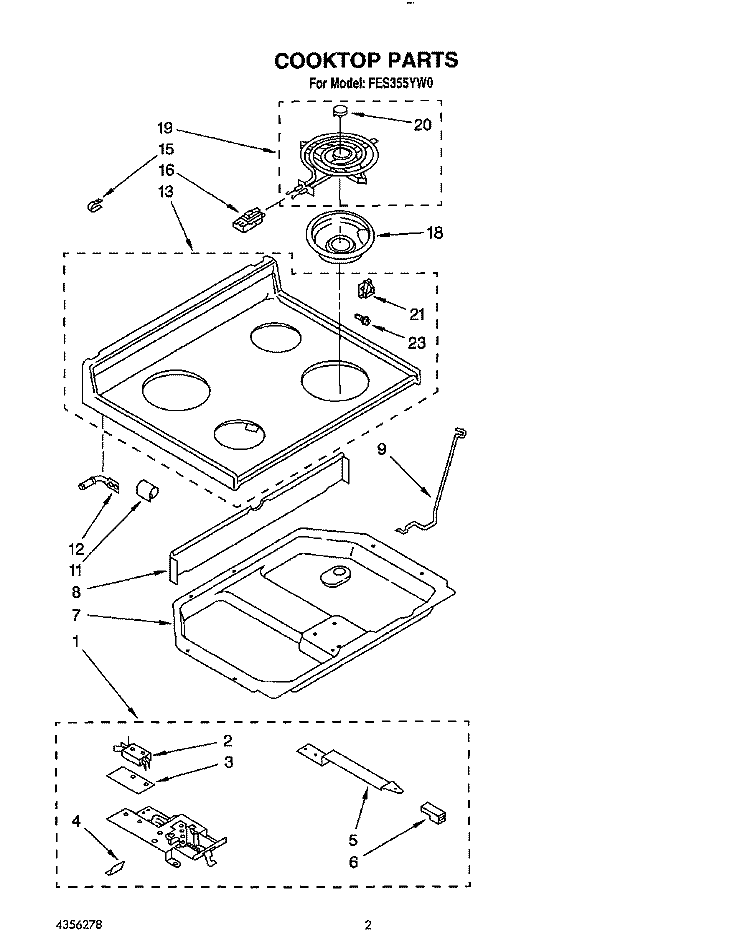 COOKTOP Diagram and Parts List for FES355YW0  Roper Range