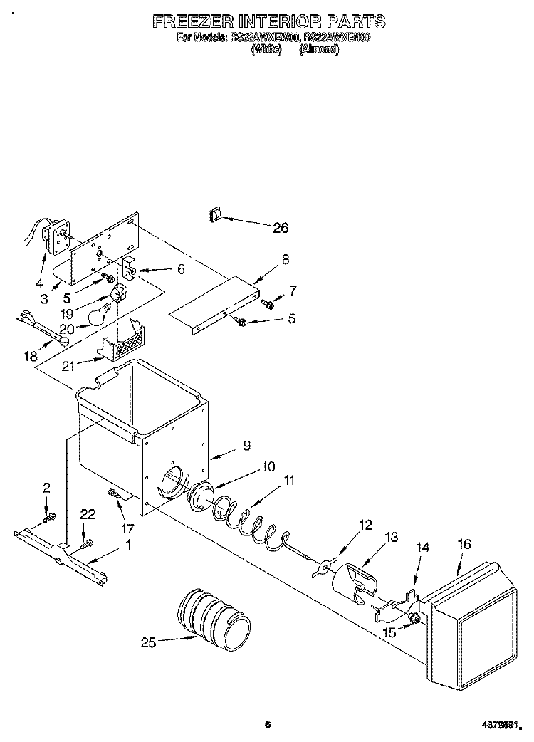 FREEZER INTERIOR Diagram and Parts List for RS22AWXEN00  Roper Refrigerator