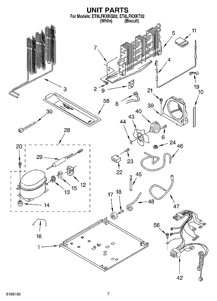 UNIT Diagram and Parts List for ET8LFKXKT02  Whirlpool Refrigerator