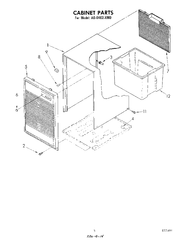 SECTION Diagram and Parts List for AD0402XM0  Whirlpool Dehumidifier