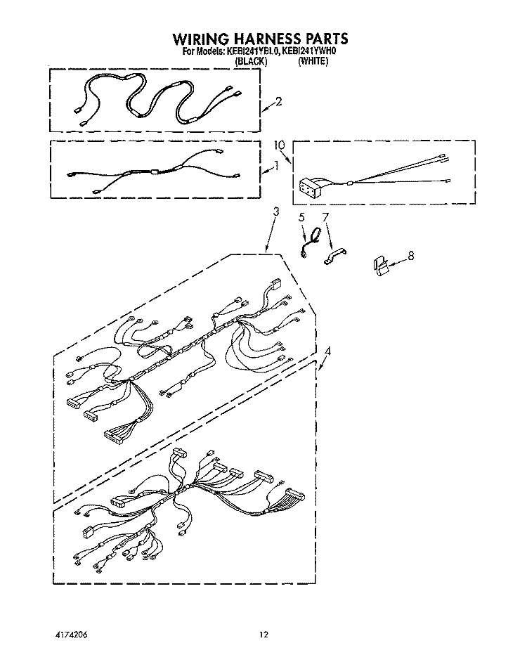 WIRING HARNESS Diagram and Parts List for KEBI241YWH0  KitchenAid Wall Oven
