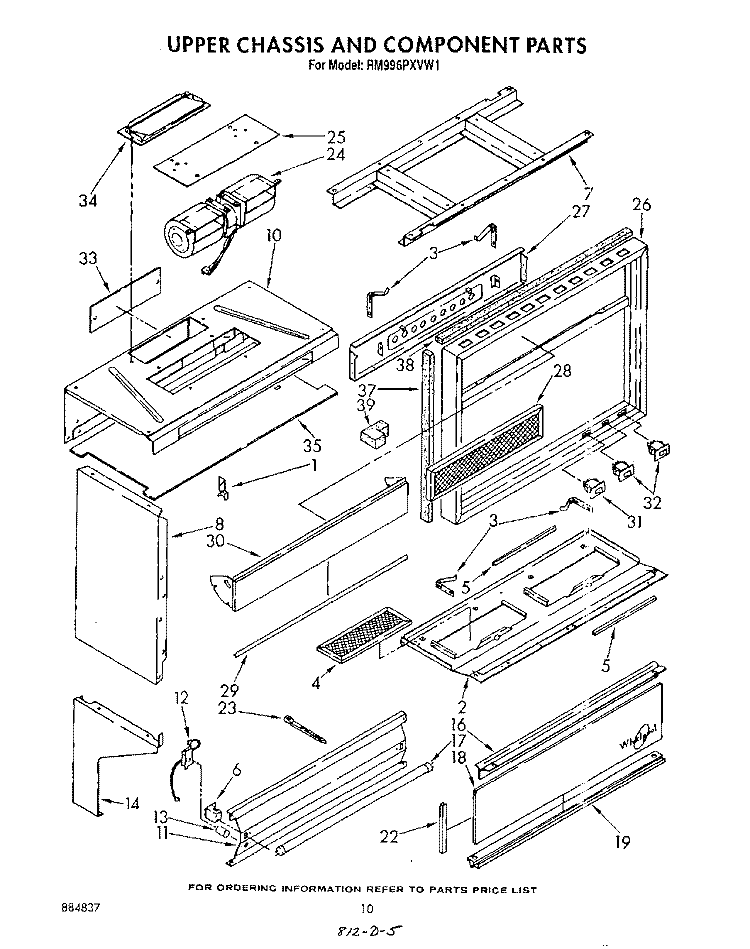 UPPER CHASSIS AND COMPONENT Diagram and Parts List for RM996PXVN1  Whirlpool Microwave Oven Combo