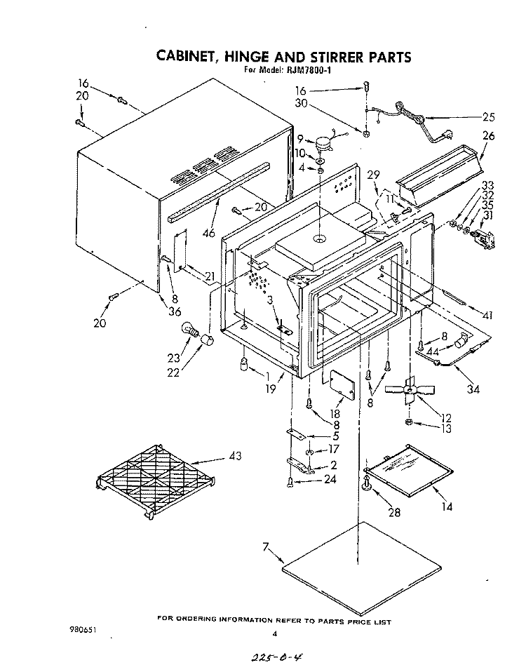 CABINET, HINGE AND STIRRER , LITERATURE Diagram and Parts List for RHM975PW2  Whirlpool Microwave