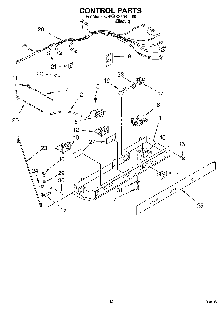 CONTROL Diagram and Parts List for 4KSRS25KLT00  KitchenAid Refrigerator