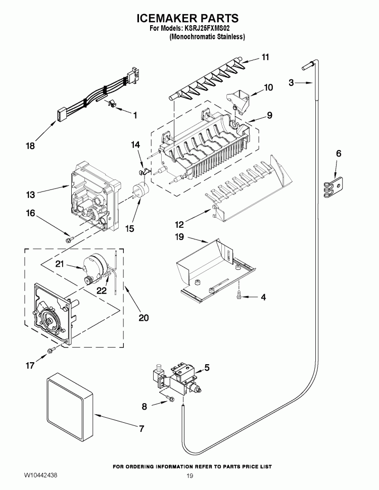 ICEMAKER PARTS Diagram and Parts List for KSRJ25FXMS02  KitchenAid Refrigerator
