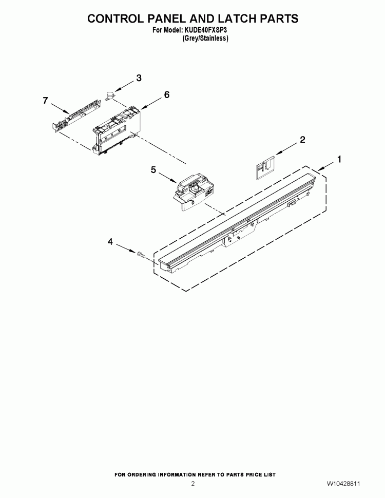 CONTROL PANEL AND LATCH PARTS Diagram and Parts List for KUDE40FXSP3  KitchenAid Dishwasher