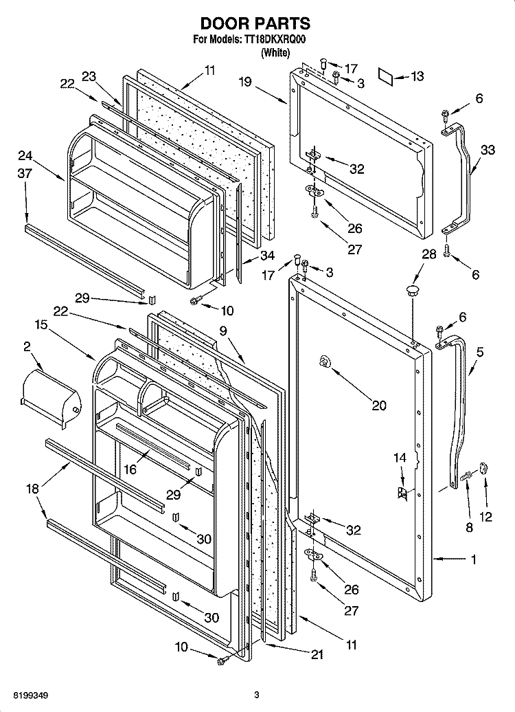 DOOR PARTS Diagram and Parts List for TT18DKXRQ00  Estate Refrigerator
