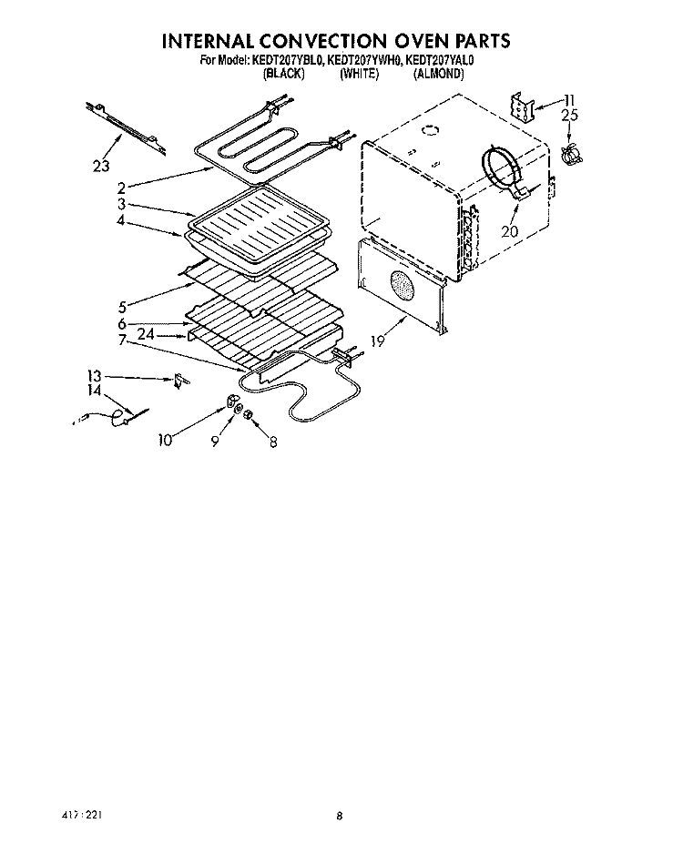 INTERNAL CONVECTION OVEN Diagram and Parts List for KEDT207YBL0  KitchenAid Range