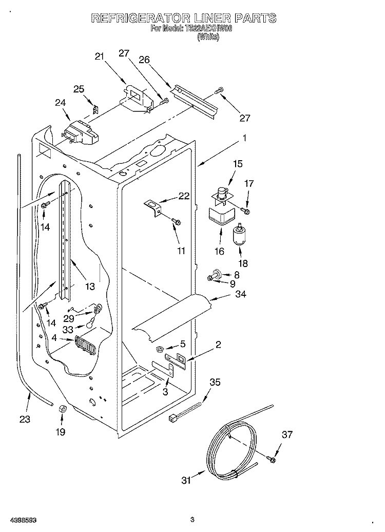REFRIGERATOR LINER Diagram and Parts List for TS22AEXHW00  Whirlpool Refrigerator
