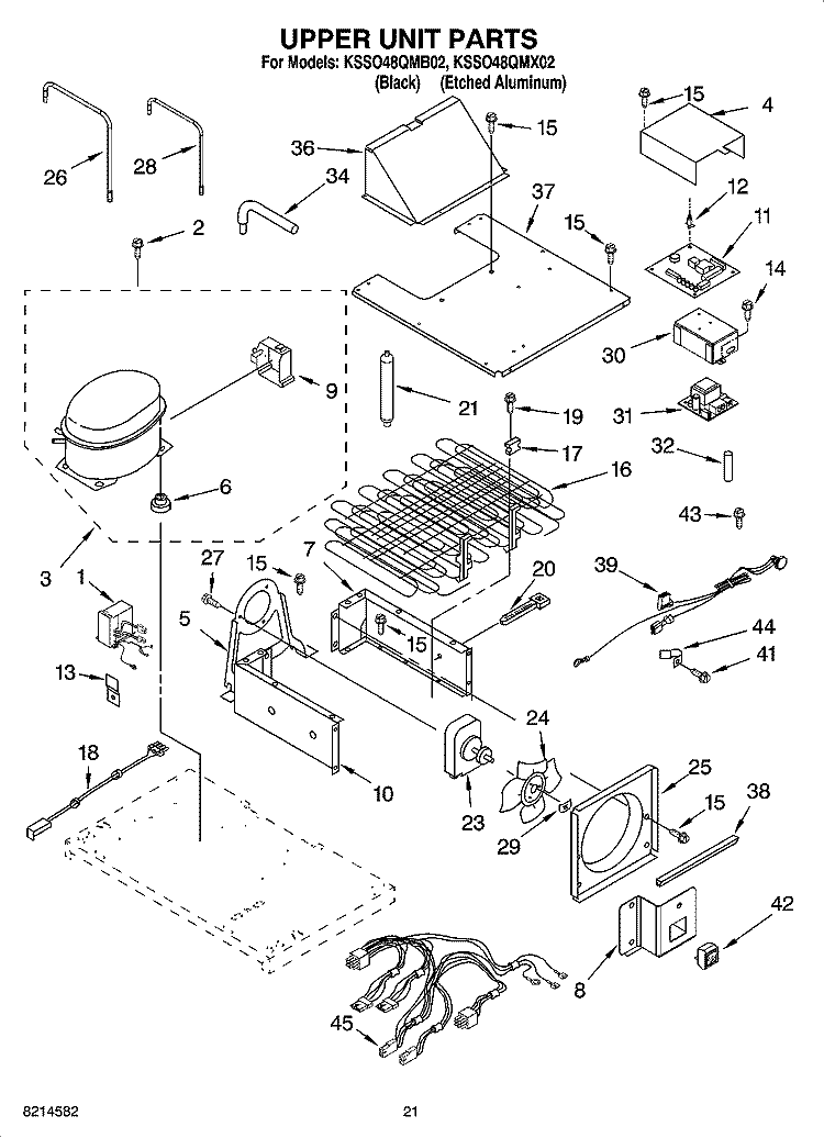 UPPER UNIT PARTS Diagram and Parts List for KSSO48QMX02  KitchenAid Refrigerator