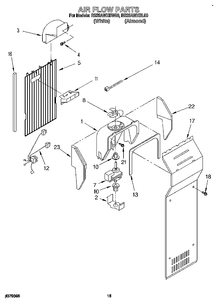 AIR FLOW Diagram and Parts List for RS25AWXBW00  Roper Refrigerator