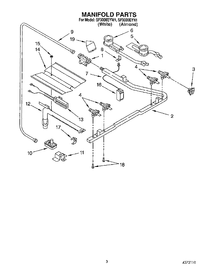 MANIFOLD Diagram and Parts List for SF3000EYN1  Whirlpool Range