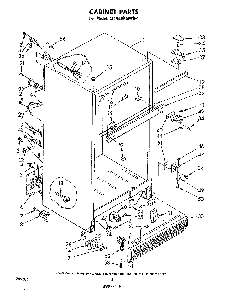 CABINET Diagram and Parts List for ET18ZKXMWR1  Whirlpool Refrigerator