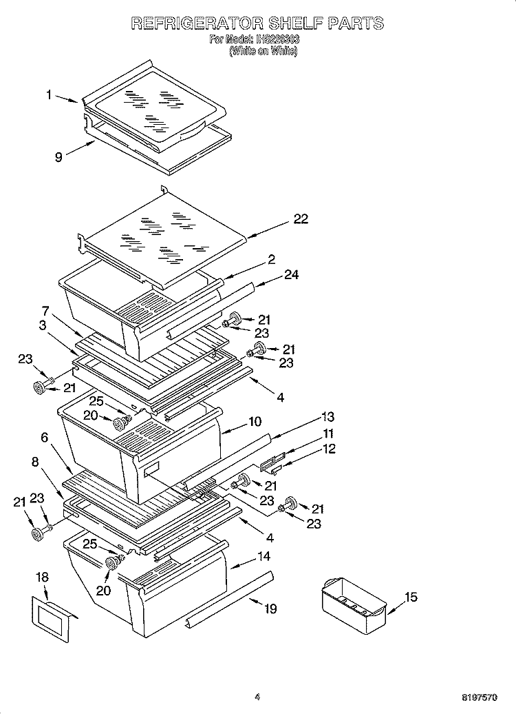 REFRIGERATOR SHELF PARTS Diagram and Parts List for IHS226303  Inglis Refrigerator