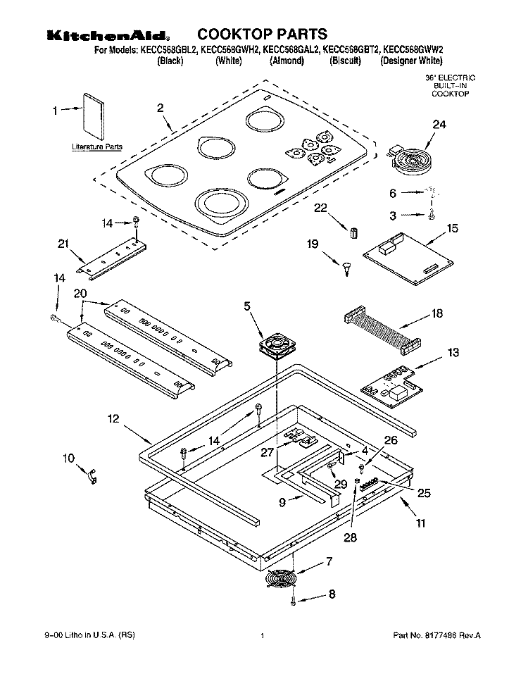 SECTION Diagram and Parts List for KECC568GAL2  KitchenAid Cooktop