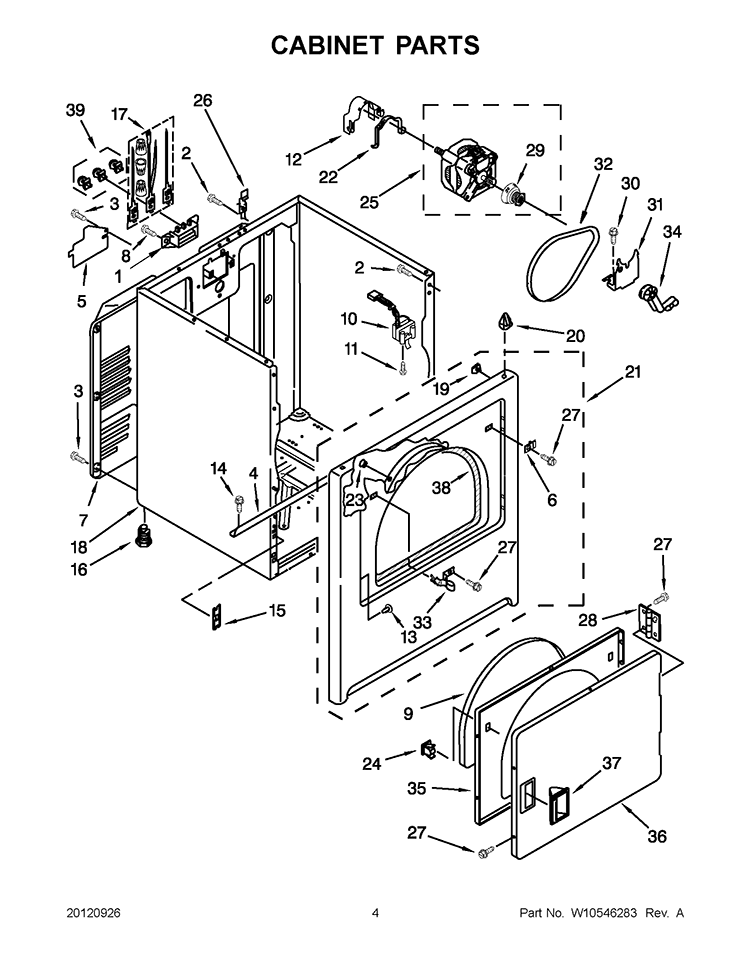 CABINET PARTS Diagram and Parts List for CED137SXQ0  Whirlpool Dryer