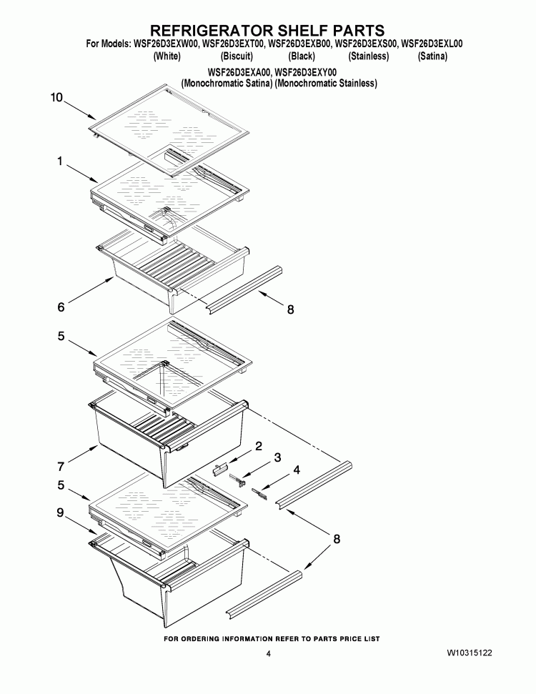 REFRIGERATOR SHELF PARTS Diagram and Parts List for WSF26D3EXS00  Whirlpool Refrigerator