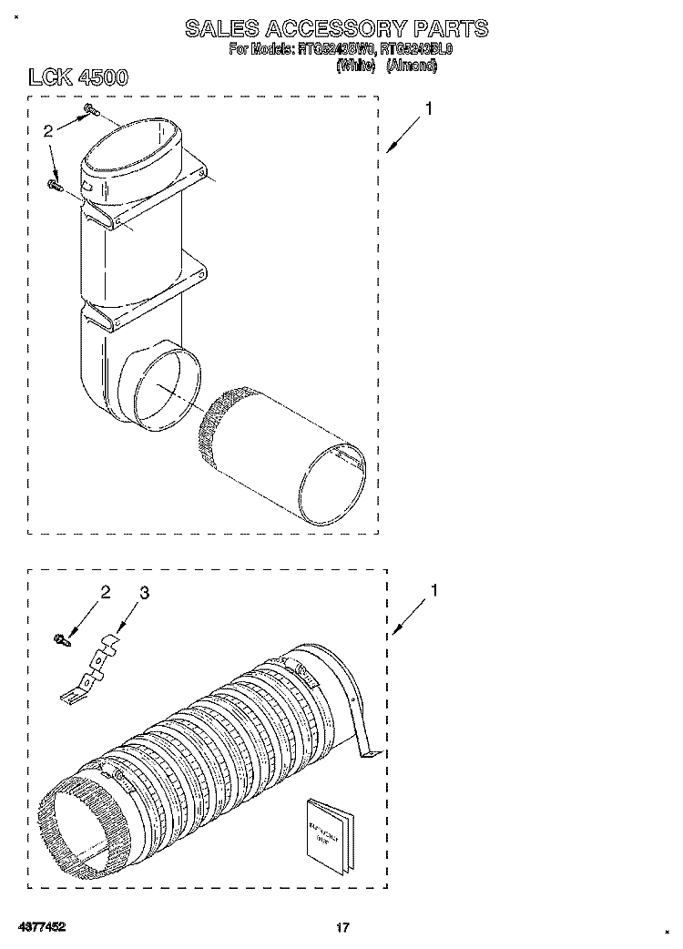 SALES ACCESSORY Diagram and Parts List for RTG5243BL0  Roper Washer Dryer Combo