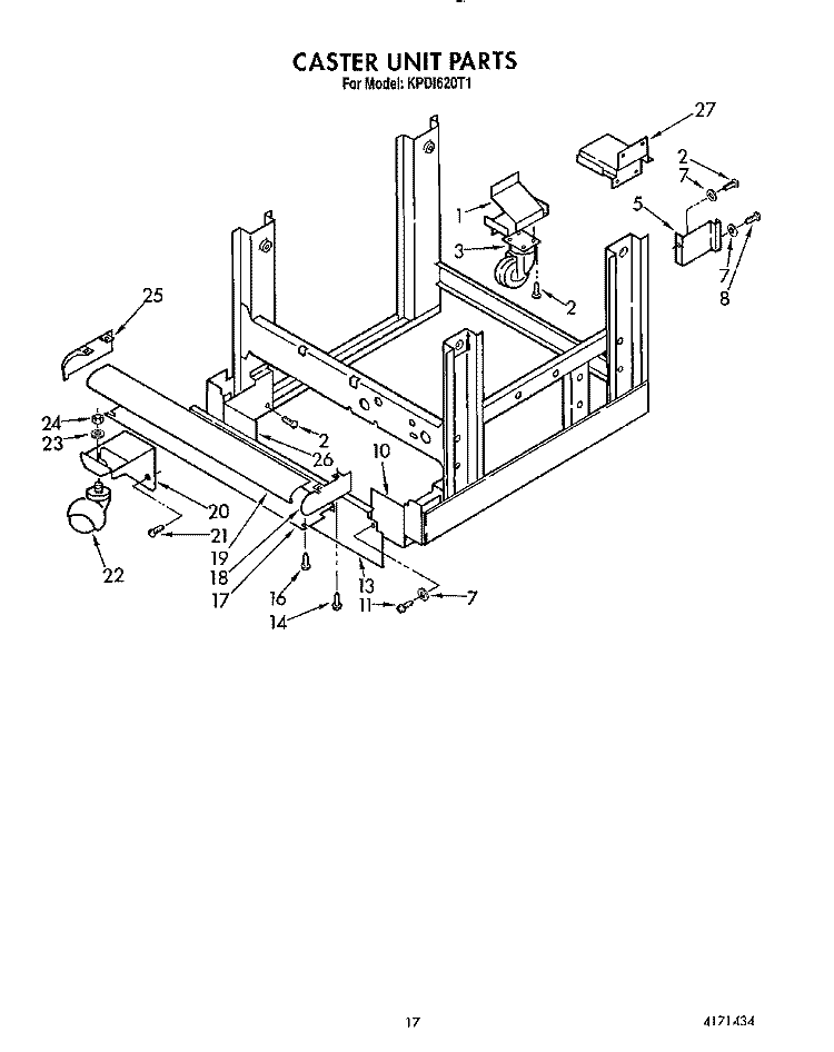 CASTER UNIT Diagram and Parts List for KPDI620T1  KitchenAid Dishwasher