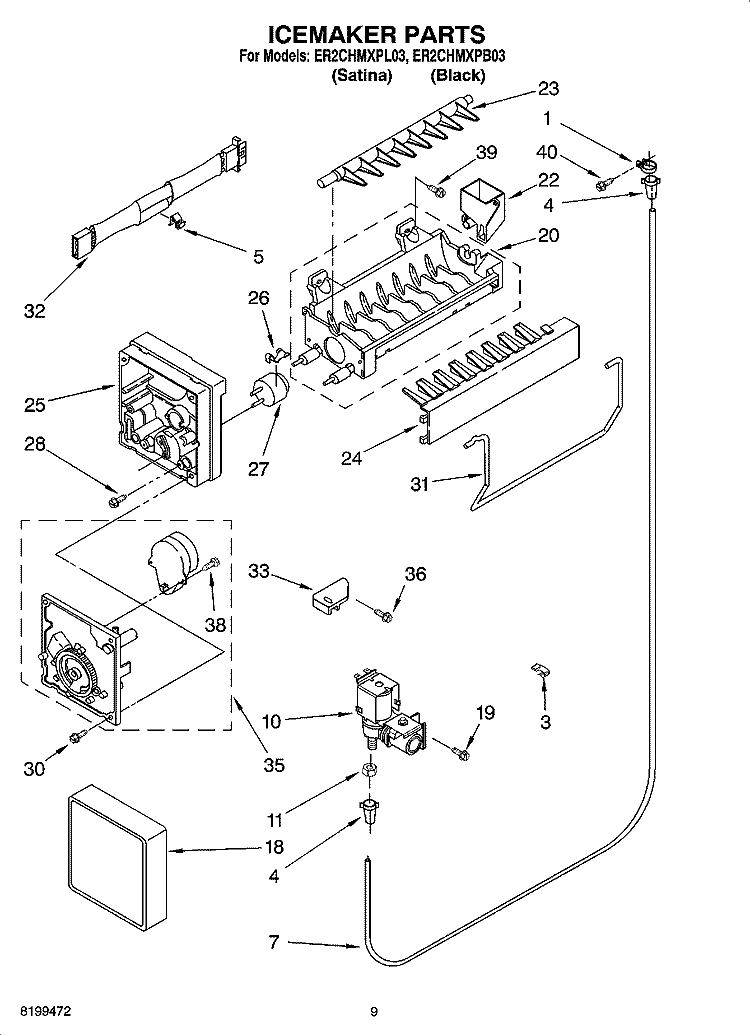 ICEMAKER PARTS Diagram and Parts List for ER2CHMXPL03  Whirlpool Refrigerator
