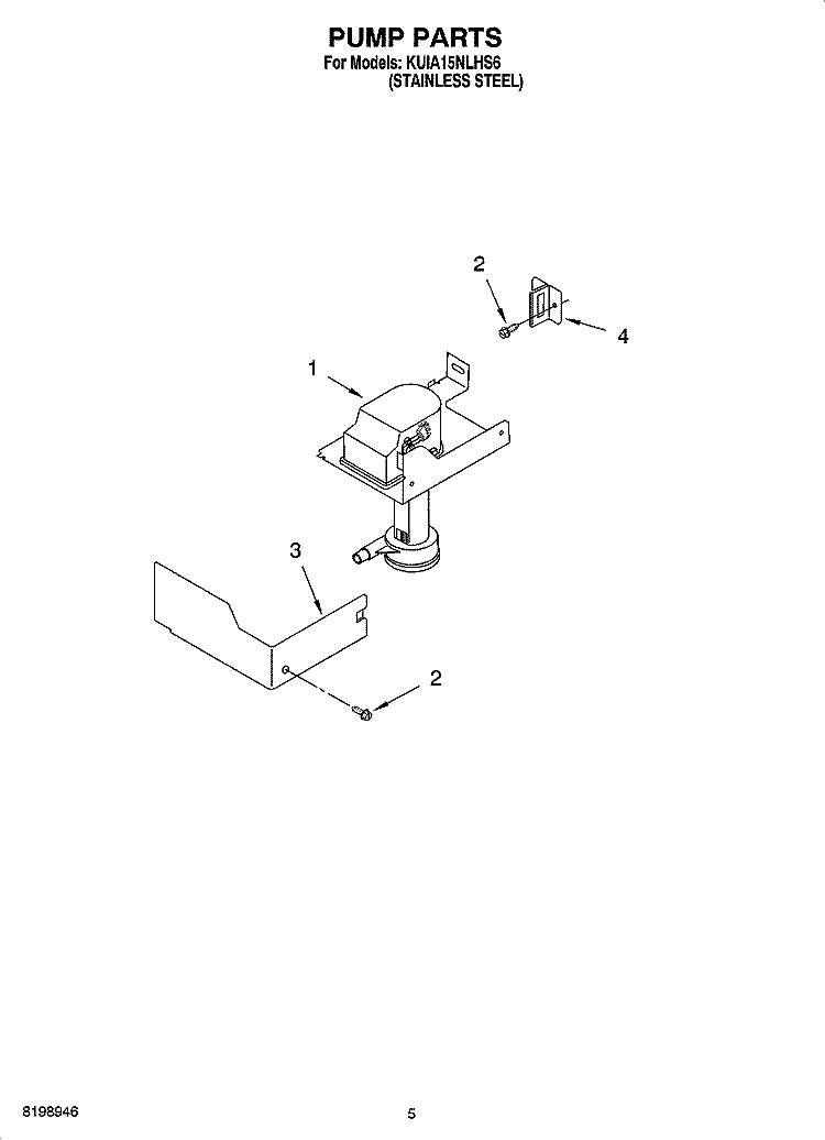 PUMP PARTS Diagram and Parts List for KUIA15NLHS6  KitchenAid Ice Maker