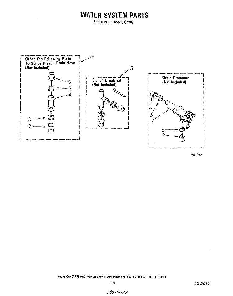 WATER SYSTEM Diagram and Parts List for LA5600XPW6  Whirlpool Washer