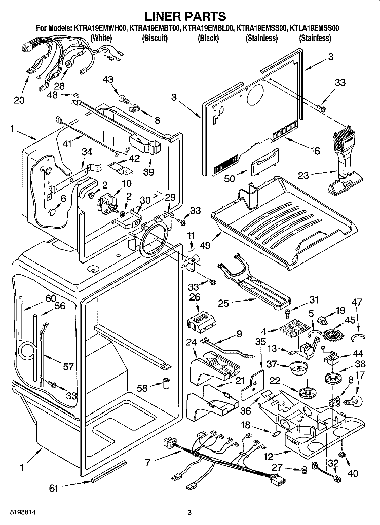 LINER PARTS Diagram and Parts List for KTRA19EMBL00  KitchenAid Refrigerator