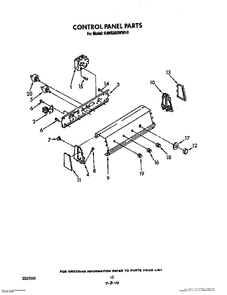CONTROL PANEL Diagram and Parts List for KAWE860WAL0  KitchenAid Washer