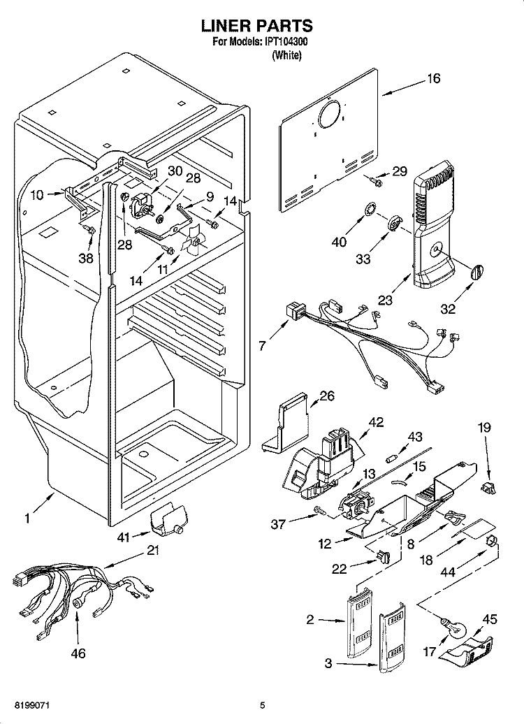 LINER PARTS Diagram and Parts List for IPT104300  Inglis Refrigerator