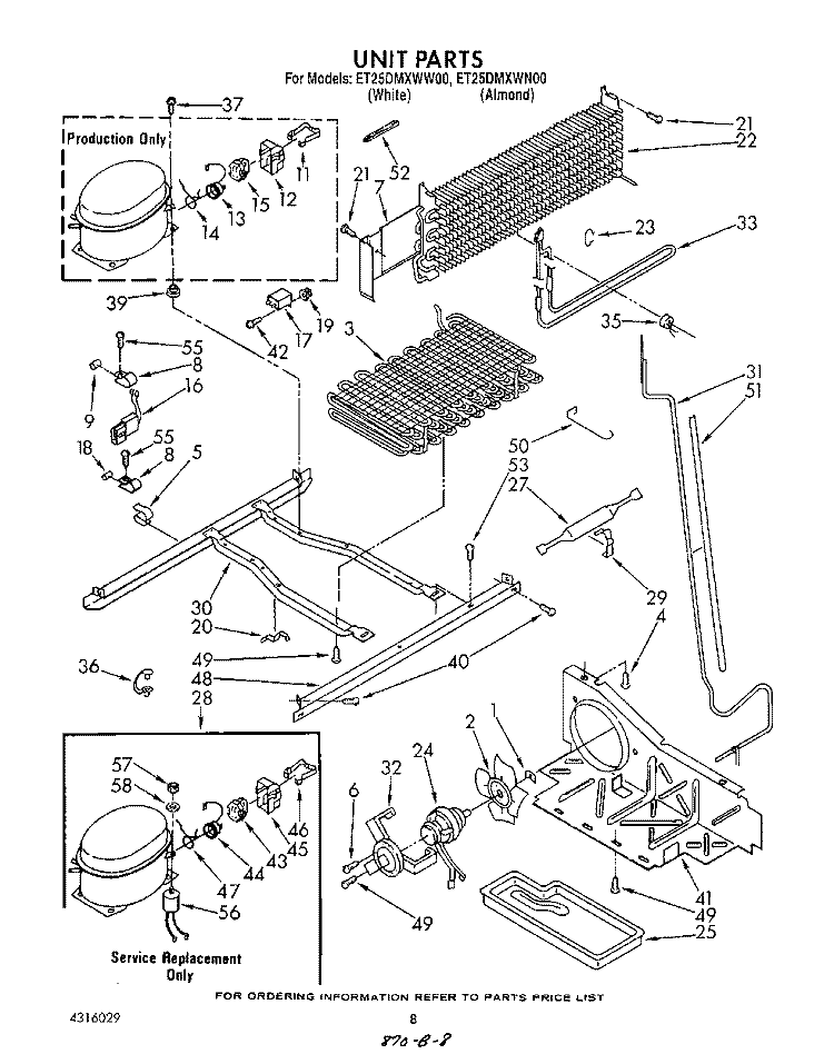 UNIT Diagram and Parts List for ET25DMXWF00  Whirlpool Refrigerator