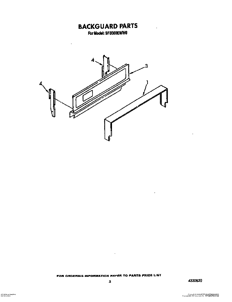 BACKGUARD Diagram and Parts List for SF3000EWW0  Whirlpool Range