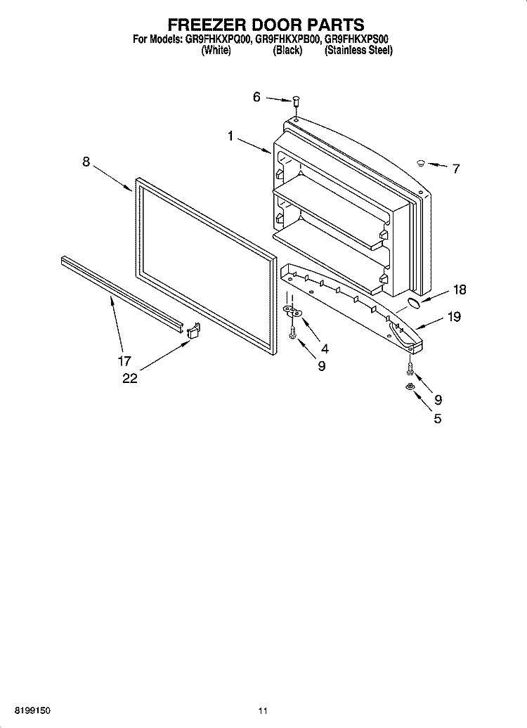 FREEZER DOOR PARTS, OPTIONAL PARTS Diagram and Parts List for GR9FHKXPB00  Whirlpool Refrigerator