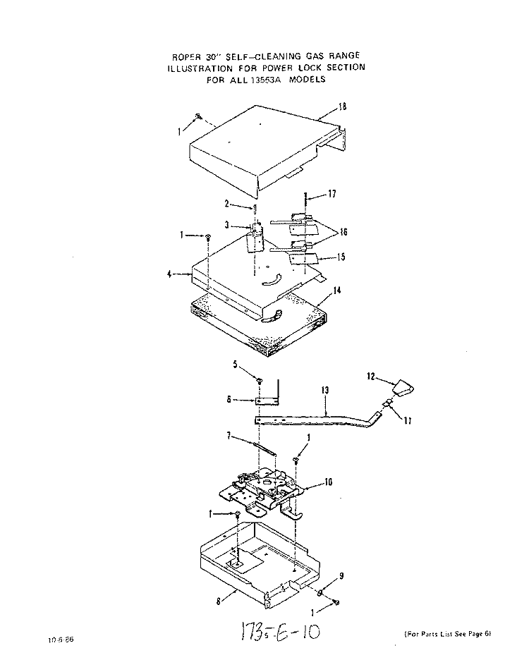 POWER LOCK Diagram and Parts List for 1355W3A  Roper Range