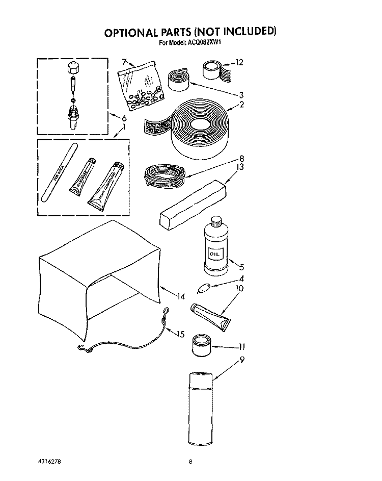 OPTIONAL Diagram and Parts List for ACQ062XW1  Whirlpool Air Conditioner