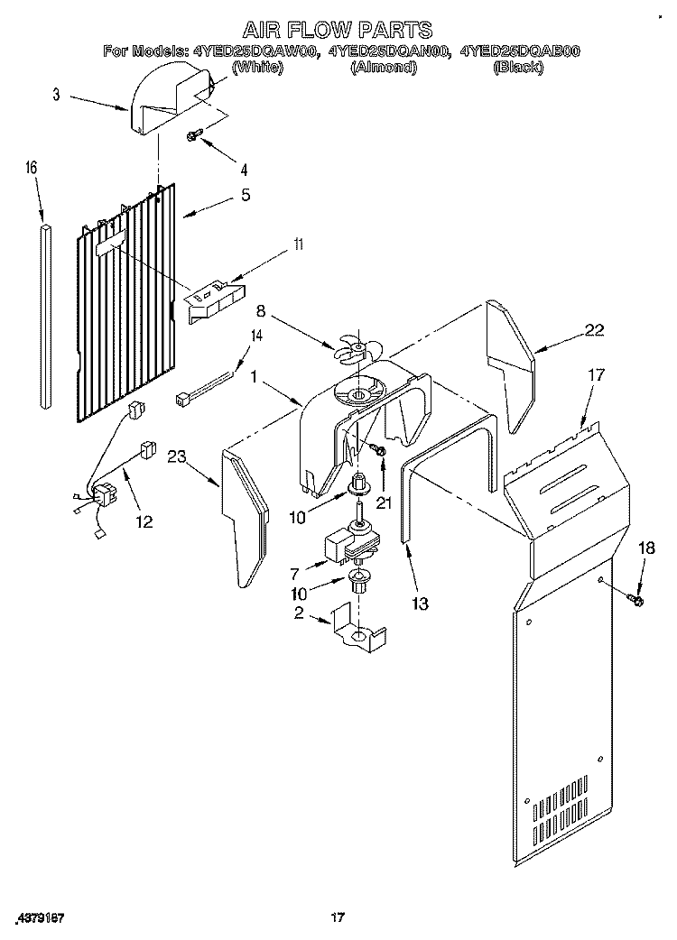 AIR FLOW Diagram and Parts List for 4YED25DQAB00  Whirlpool Refrigerator
