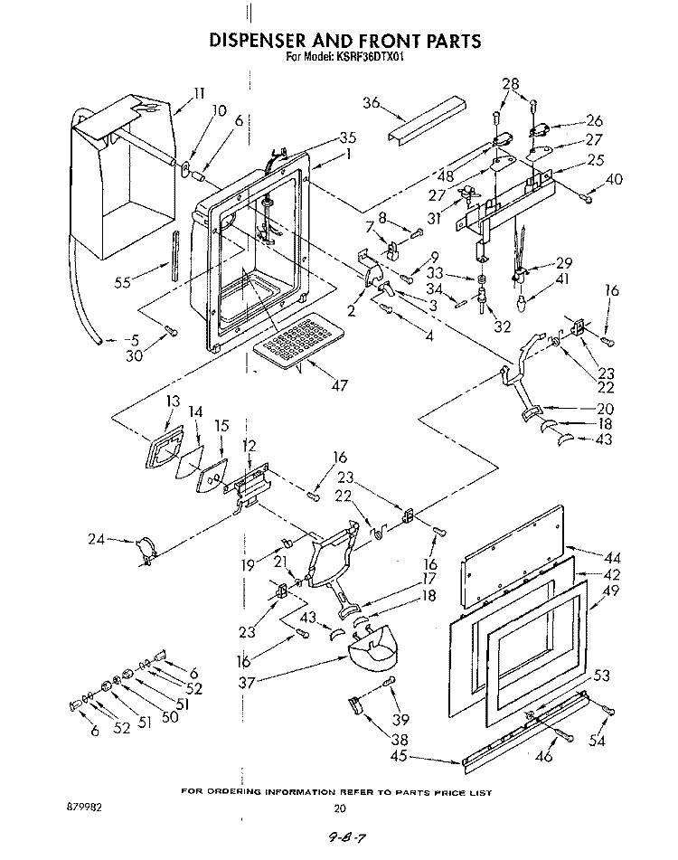 DISPENSER AND FRONT Diagram and Parts List for KSRF36DTX01  KitchenAid Refrigerator