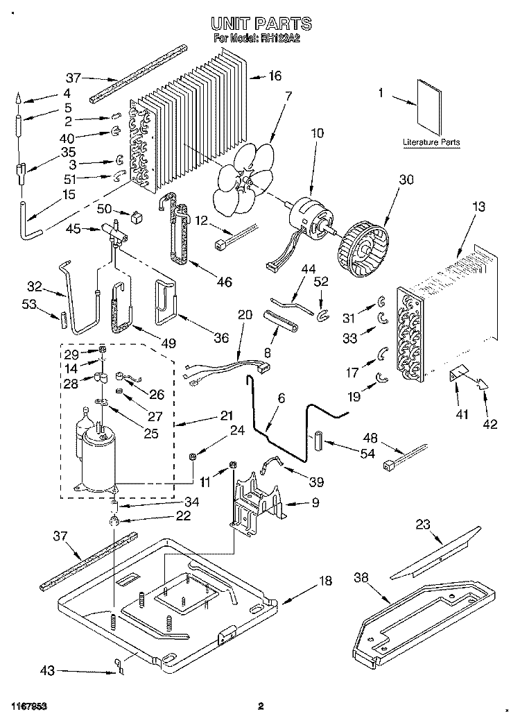 UNIT, LITERATURE Diagram and Parts List for RH123A2  Whirlpool Air Conditioner